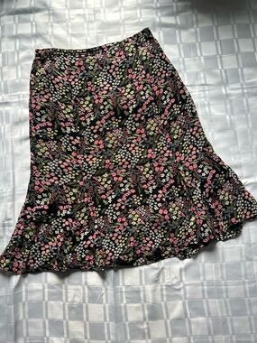 JM Collection Black Floral Tea Length Skirt with Pink Floral Print